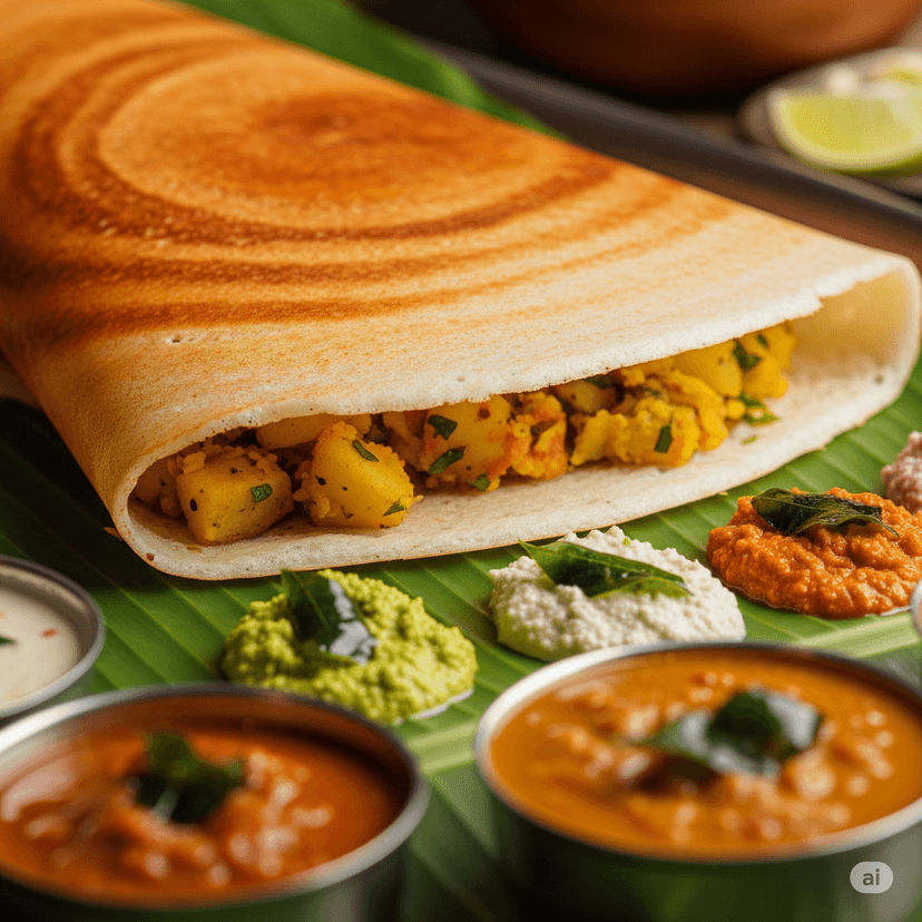 Masala Dosa, a popular South Indian dish